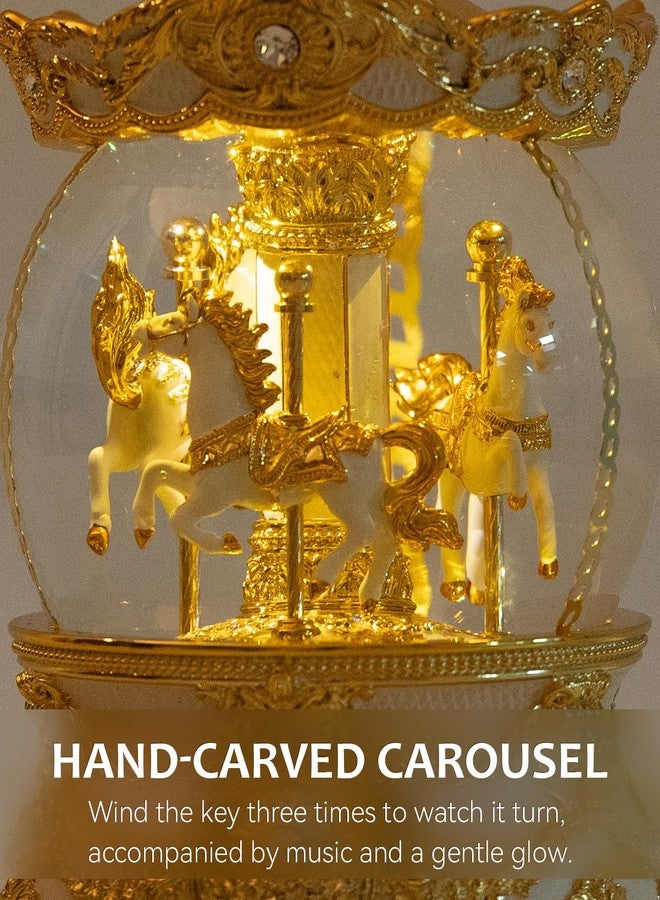 صندوق موسيقي على شكل كرة ثلجية عتيقة مع حصان دوار ذهبي - زينة عيد الميلاد الكلاسيكية الموسيقية التي تعمل بالبطارية، مناسبة للأطفال والنساء وهواة جمع التحف - Image 3